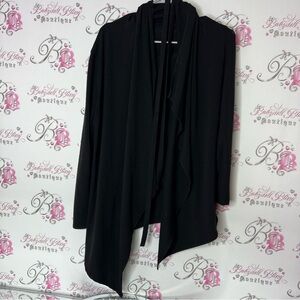 Liz Lange Black Cardigan Sweater Waterfall Front tie up belted belt
